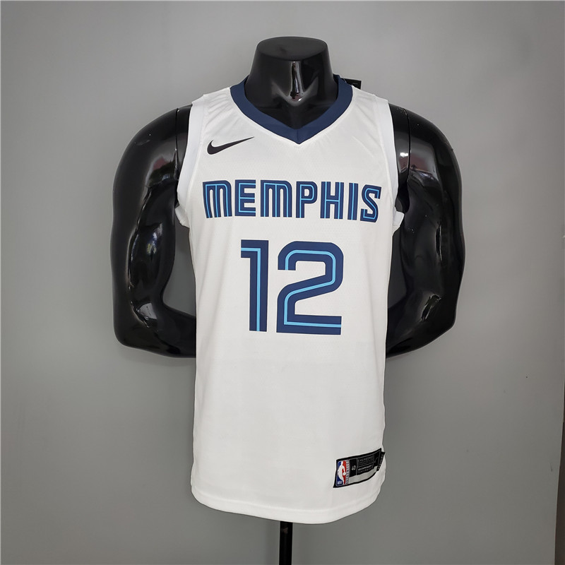 2021  Memphis Grizzlies Morant # 12 Branco Camisa De Basquete Colete City Edition Seda Versão Do Jogador Impresso