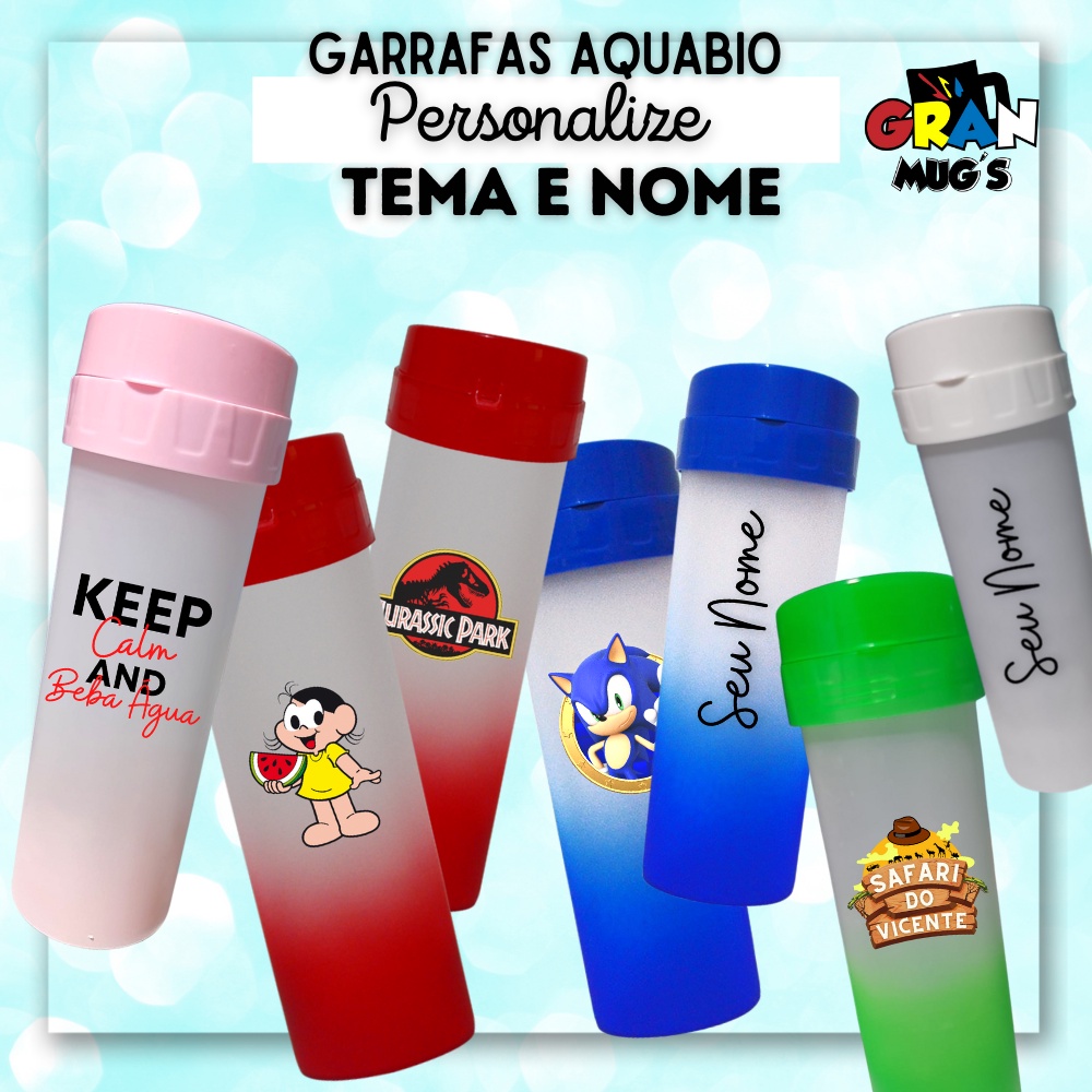 Garrafa Acqua Bio Degrade Jateada 475ml Cores Personalizada Nome