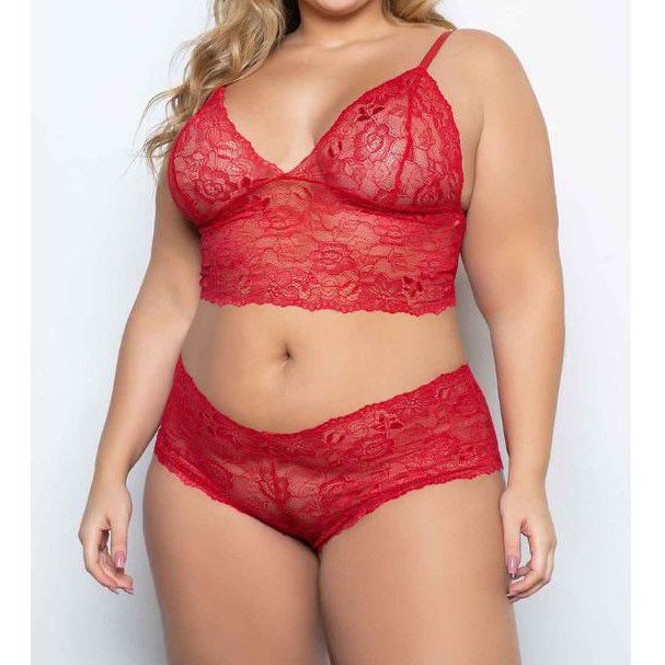 Conjunto Cropped E Calesson Plus Size Lingerie Sexy Rendada