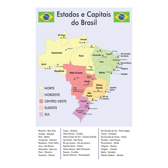 Banner Didático Mapa Dos Estados E Capitais Do Brasil Sil401 NOVO