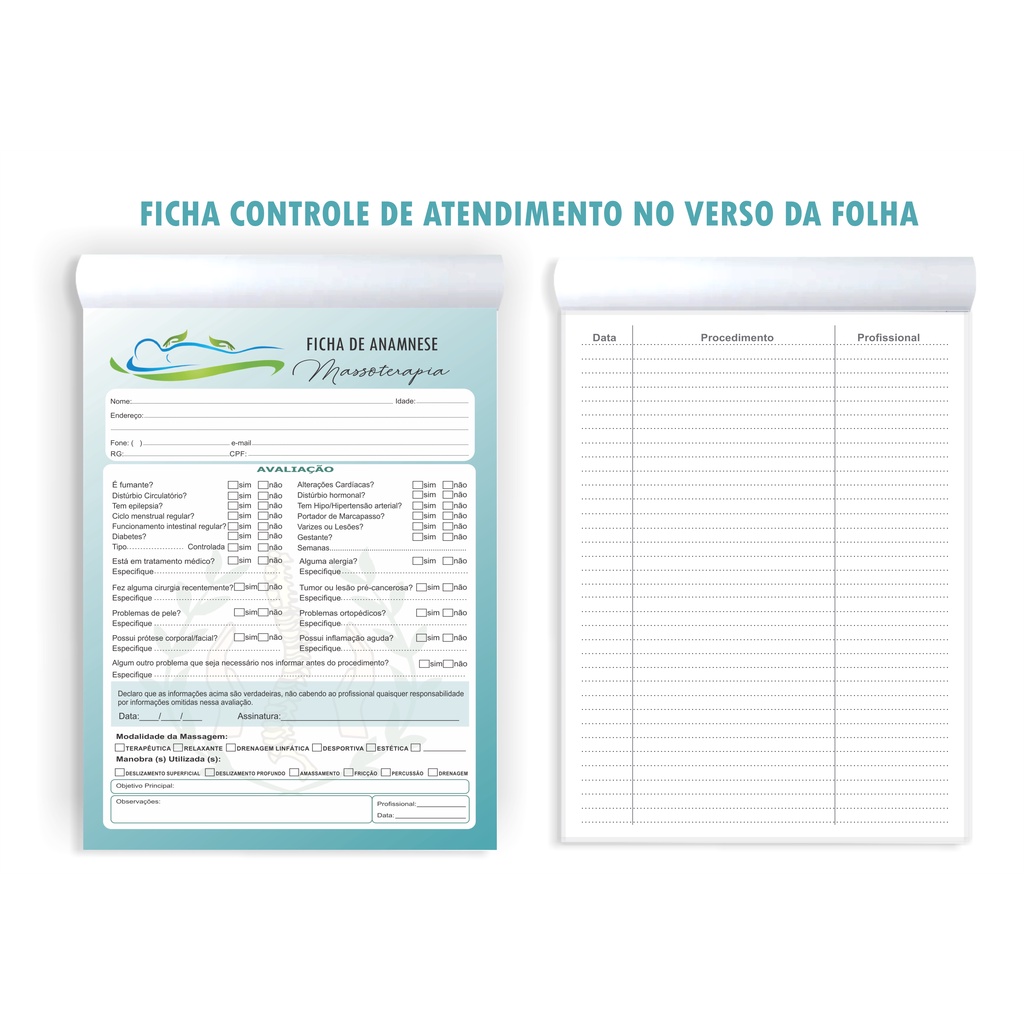 Ficha De Anamnese Massoterapia Bloco Folhas Ficha De Controle