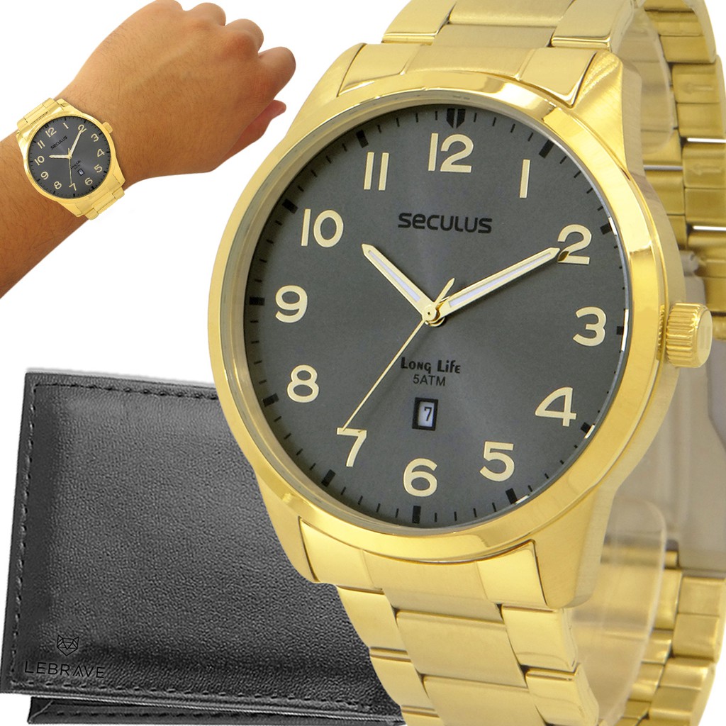 Relógio Masculino Seculus Dourado Original 1 ano de garantia Shopee