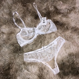 Conjunto Calcinha e Sutiã de Tule e Renda Sutiã aro sem bojo Lingerie Transparente
