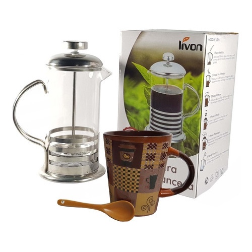 Cafeteira Prensa Francesa Cremeira De Leite 350ml Vidro Inox Caneca