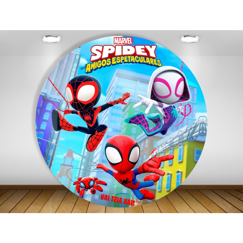 Painel de festa redondo spidey e seus amigos espetaculares Decoração