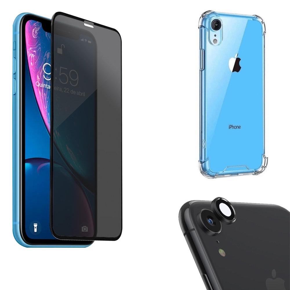 KIT IPhone XR Película De Privacidade 3D Capa Capinha Anti Shock