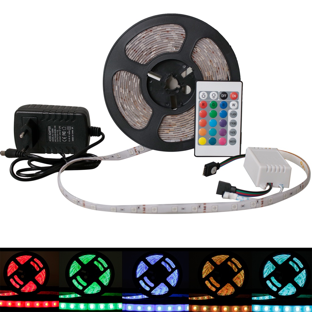 Fita Led Rgb 5050 Rolo 5m 300 Leds Ip65 C Controle Fonte E Fita