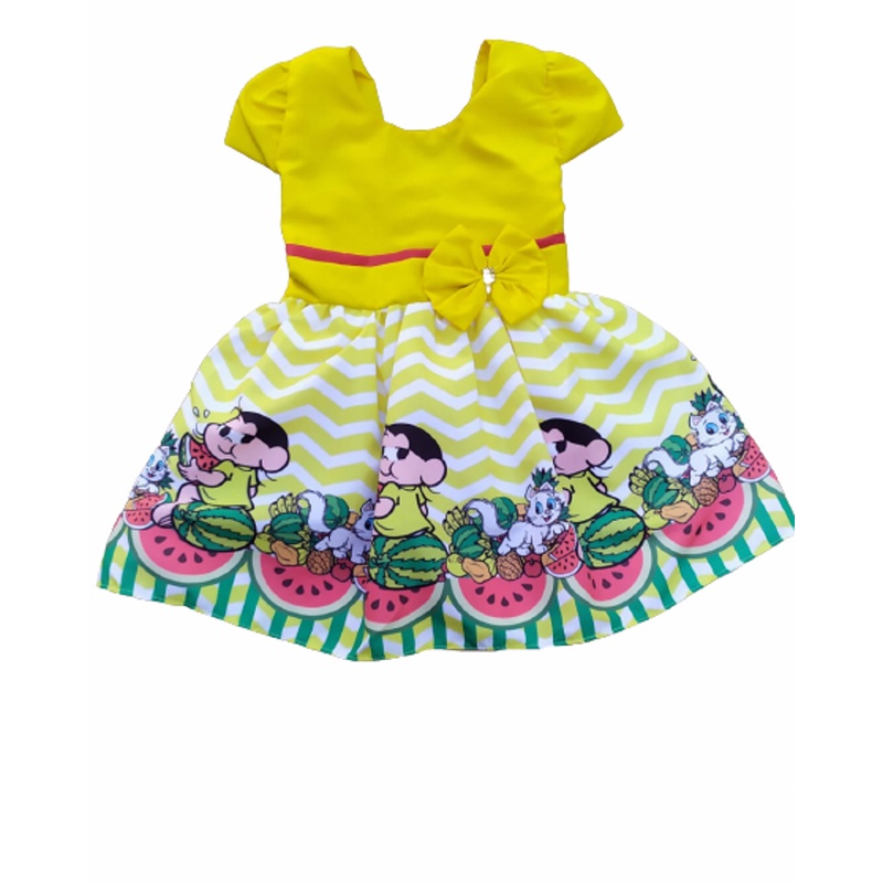 Vestido Infantil temático Tema personagem Magali modelo de manga