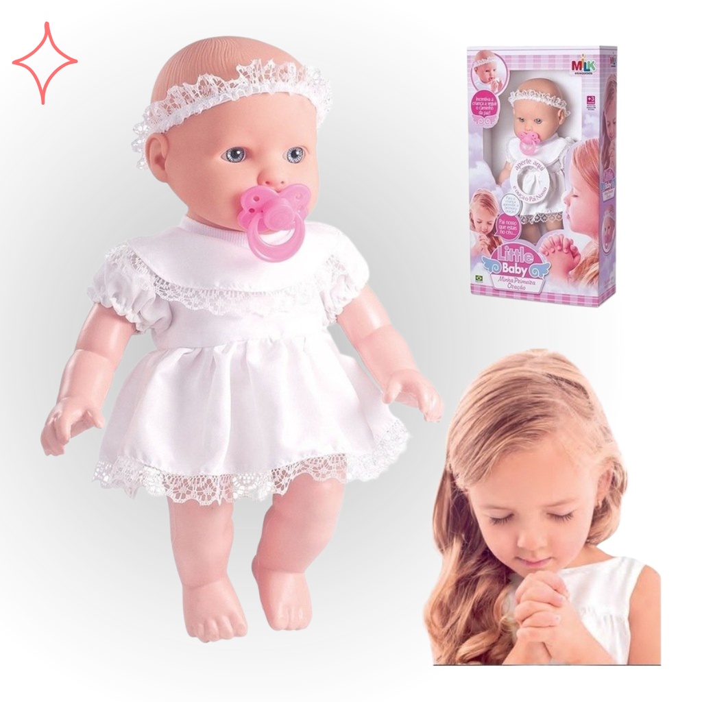 Boneca Menina Bebe Infantil Reza Ora O Pai Nosso Milk Shopee Brasil