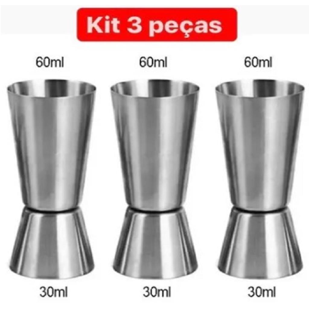 Kit 3 Dosadores de Drinks Duplo 30 e 60ml em Aço Inox MX1 3