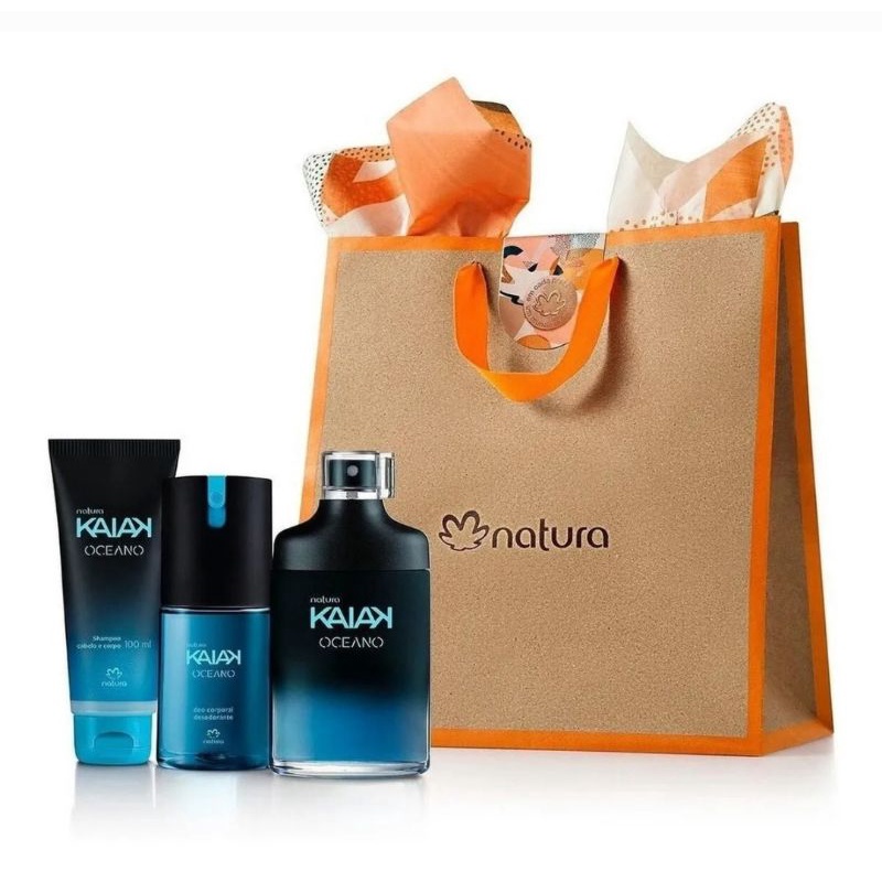 Kit Presente Perfume Kaiak Oceano Masculino 100ml Natura Novo