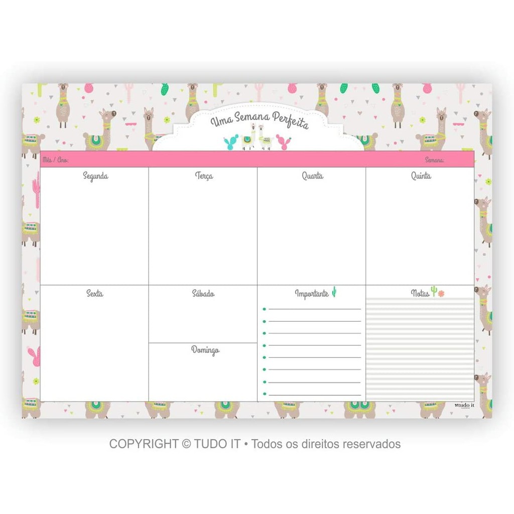 Planner De Mesa Semanal Lhamas A X Cm Bloco Folhas