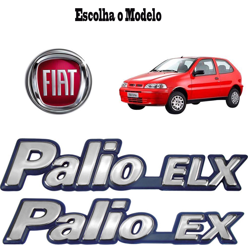 Emblema Tampa Traseira Palio EX ELX Fundo Azul C Letra Cromada