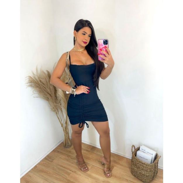 Vestido Curto Canelado De Alcinha E Tamanho Regulavel Moda Gringa