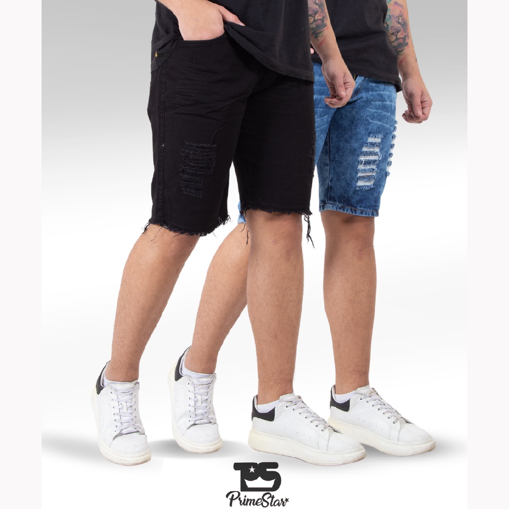 Bermuda Jeans Masculina Rasgada Destroyed Slim Bermudas Masculina