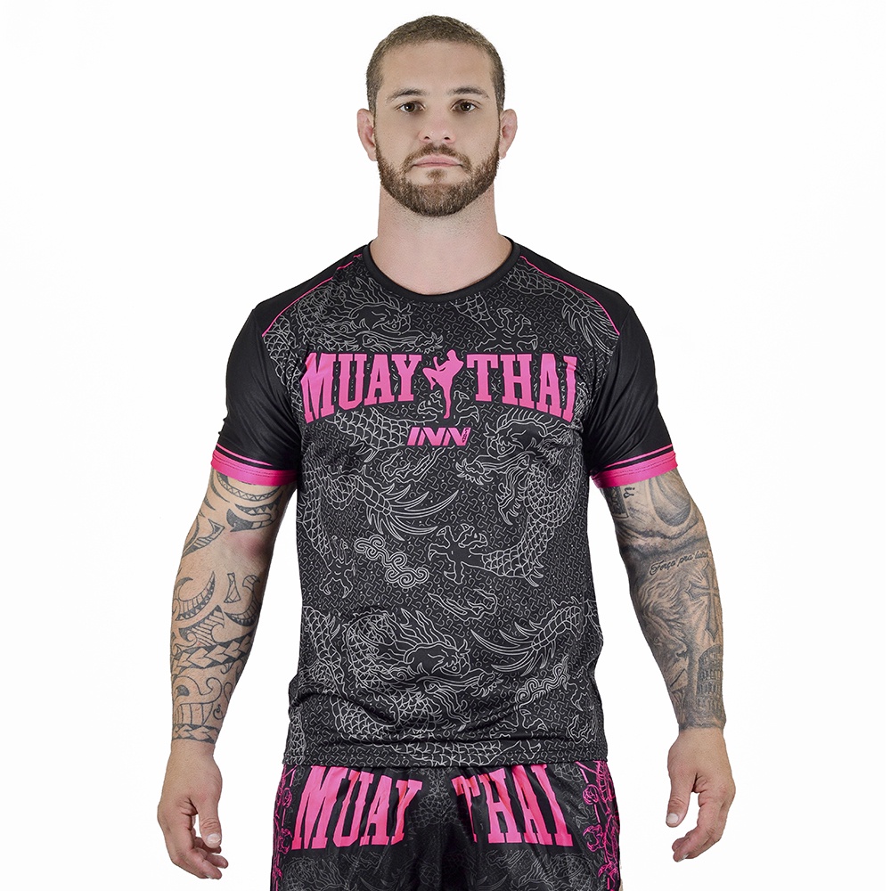 Camisa Muay Thai Manga Curta Dragon Thai Rosa Shopee Brasil