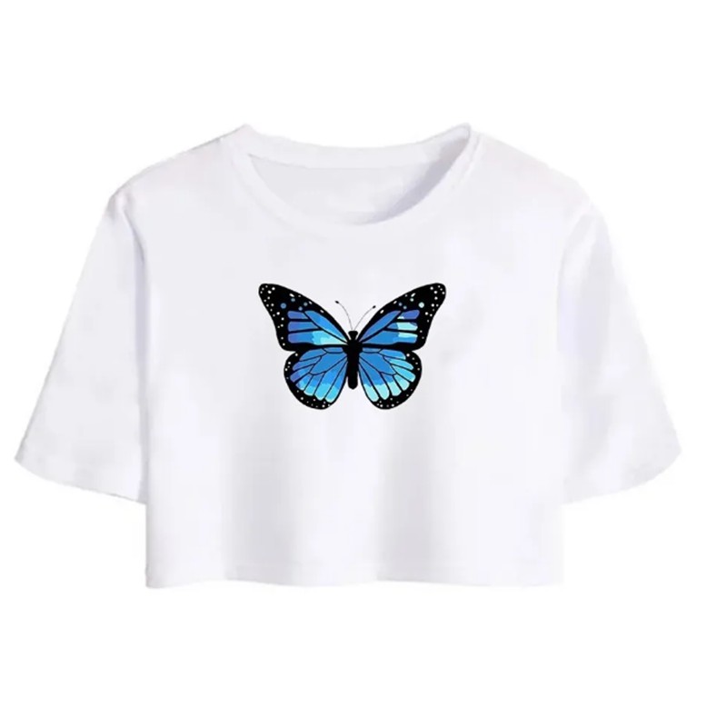 Blusa Cropped Feminino Butterfly Blue Collection Tumblr