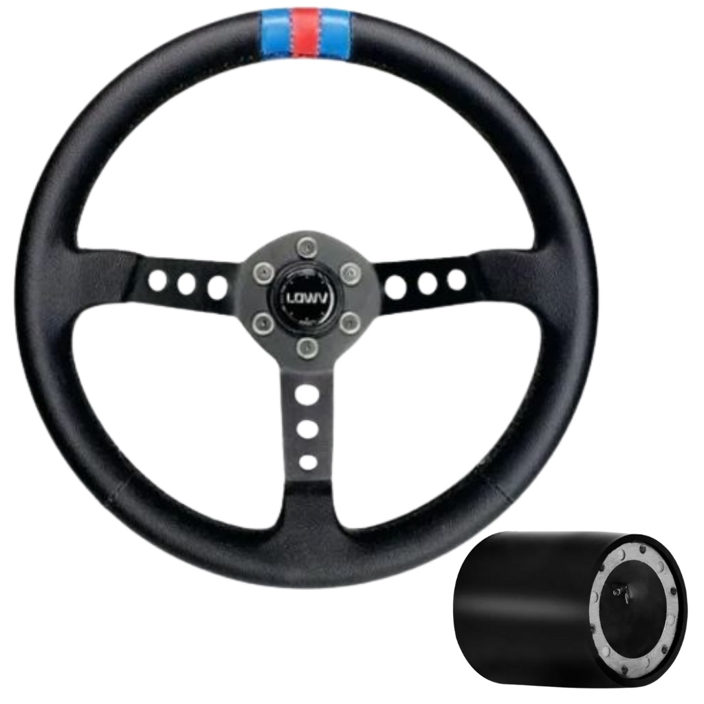 Volante Lowv Martini Couro Preto Haste Furos Cubo Fusca 77 Em