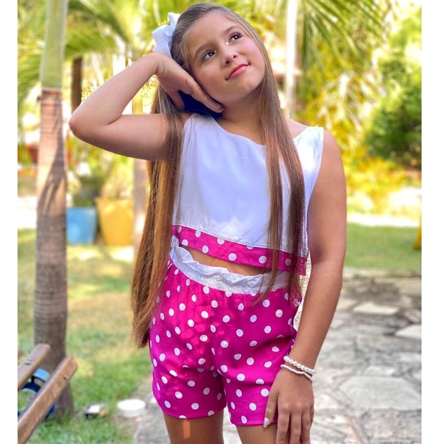 Promo Oconjunto Rosa Po Infantil Feminino Short E Cropped Estampa