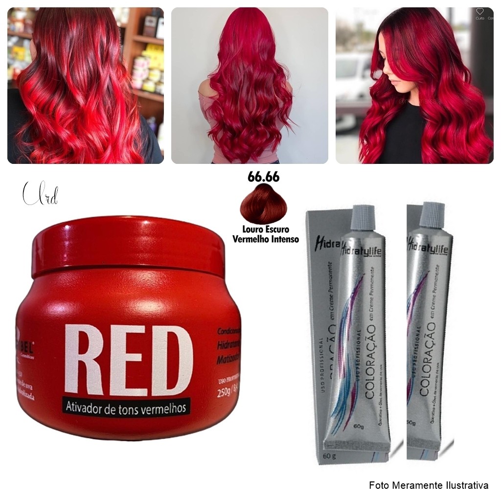 Kit 04 Cabelo Vermelho Mairibel 2 Tintas Red Intenso 1 Mascara