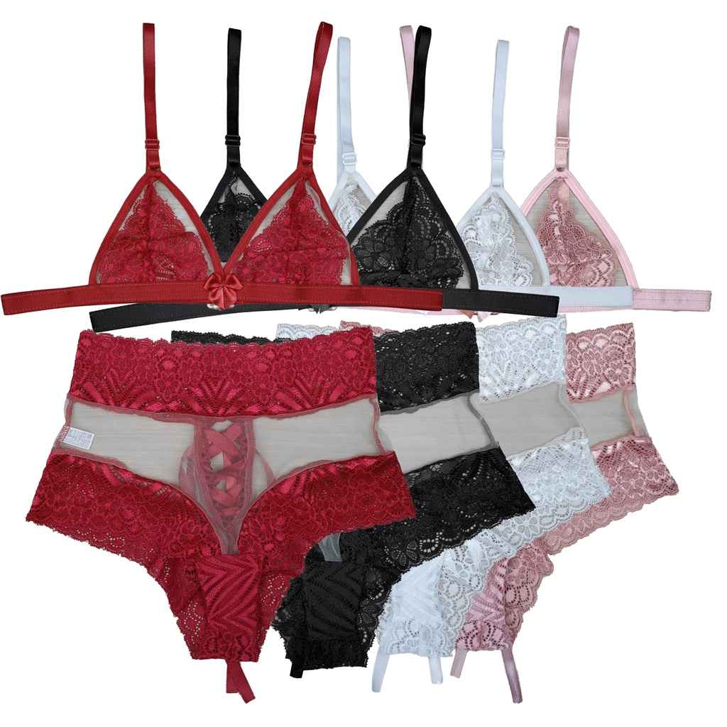 Conjunto Sexy Lingerie Lacradora Tule E Renda Suti Sem Bojo E Calcinha