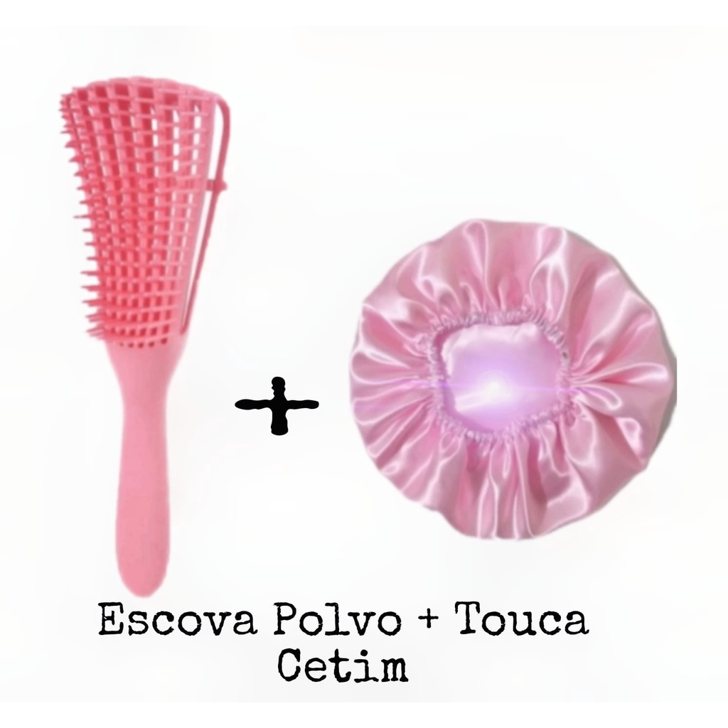 Kit De Escova Polvo Touca De Cetim Cuidados O Cabelo Octopus