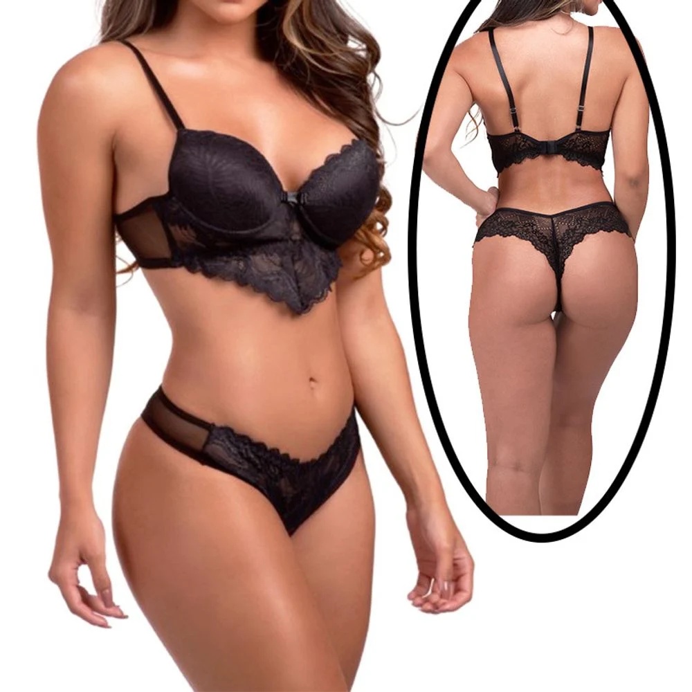 Conjunto Lingerie Sexy Er Tico Sensual Preto Ou Vermelho Dia Dos