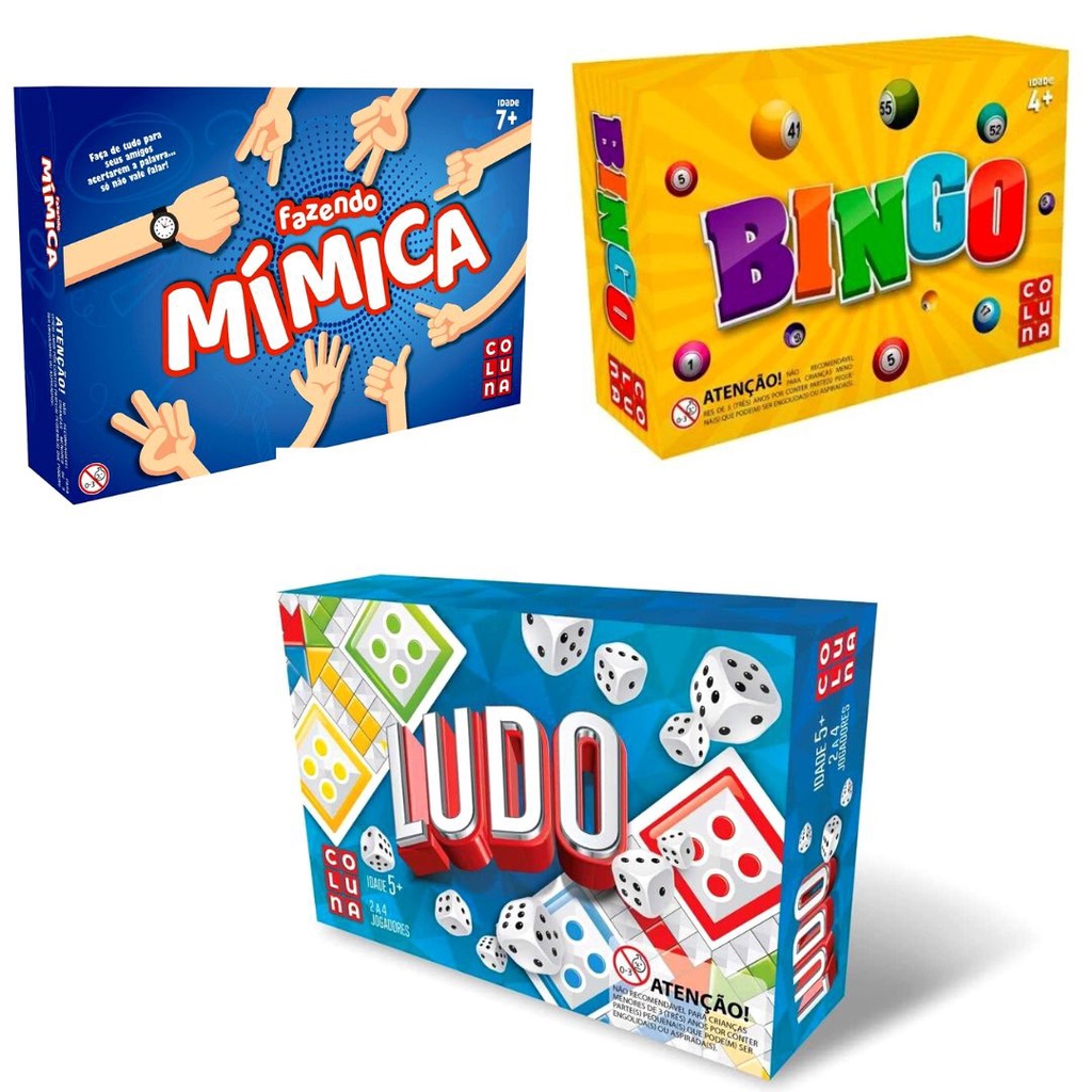 KIT 3 JOGOS Jogo Fazendo Mimica Jogo De Tabuleiro Ludo Jogo Bingo