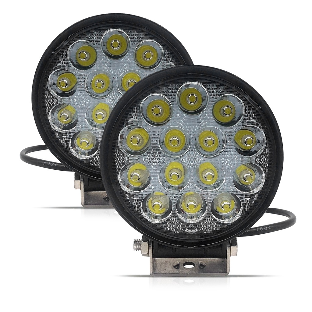 Kit 2 Farol Milha 14 Leds 42w 12v 24v Redondo Off Road 6000k