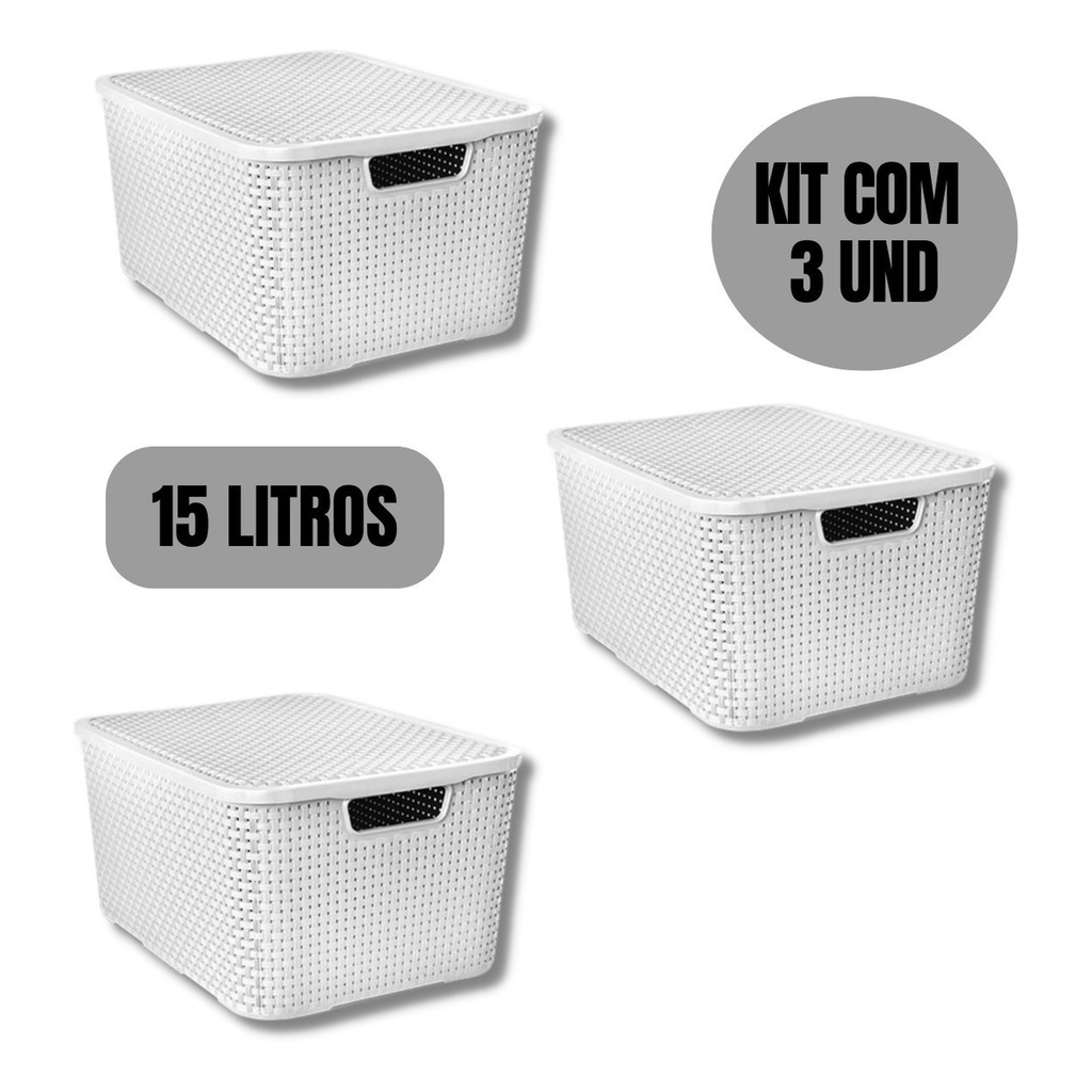 Kit C 3 Cesto Caixa Organizadora Rattan 15 Litros Branca Shopee