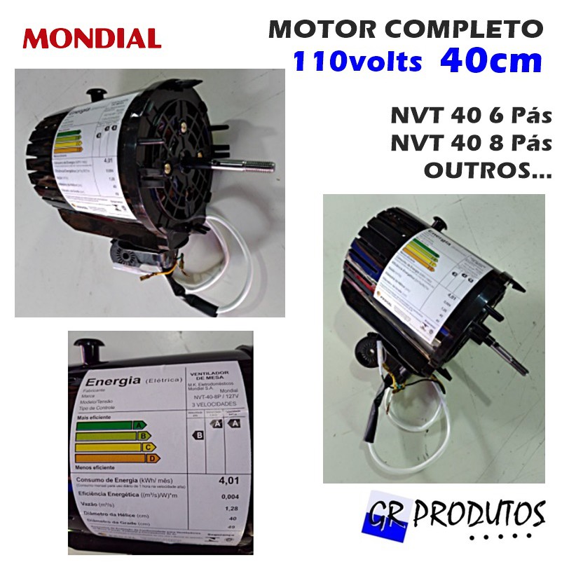 Motor Completo Ventilador Mondial 40 cm NVT 40 6 pás 8 pás outros 127v