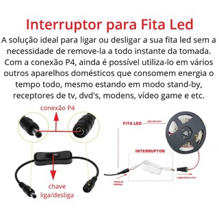 Interruptor Fita Led Barra Led 12v Conexão P4 Conector ON OFF