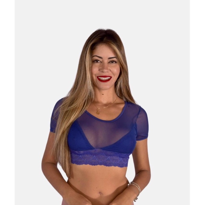 Cropped Blogueirinha de Tule e Cós em Renda Versátil Moda Feminina