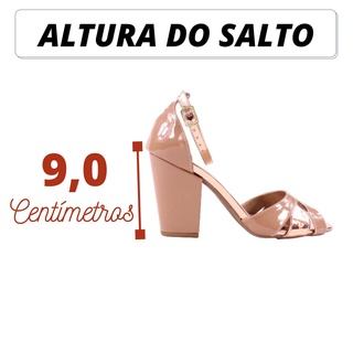 Sandalias Femininas Salto Grosso Bloco Verniz Nude Cobre