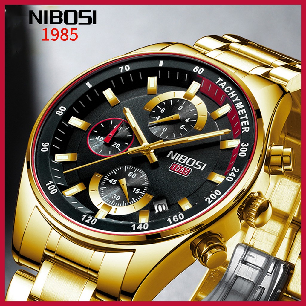 Nibosi Rel Gio Masculino Moda Luxo Rel Gio De Quartzo Dourado Prova D