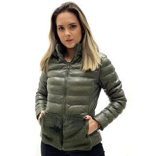 Jaqueta Alpelo Puffer Em Pu Capuz Feminina Shopee Brasil