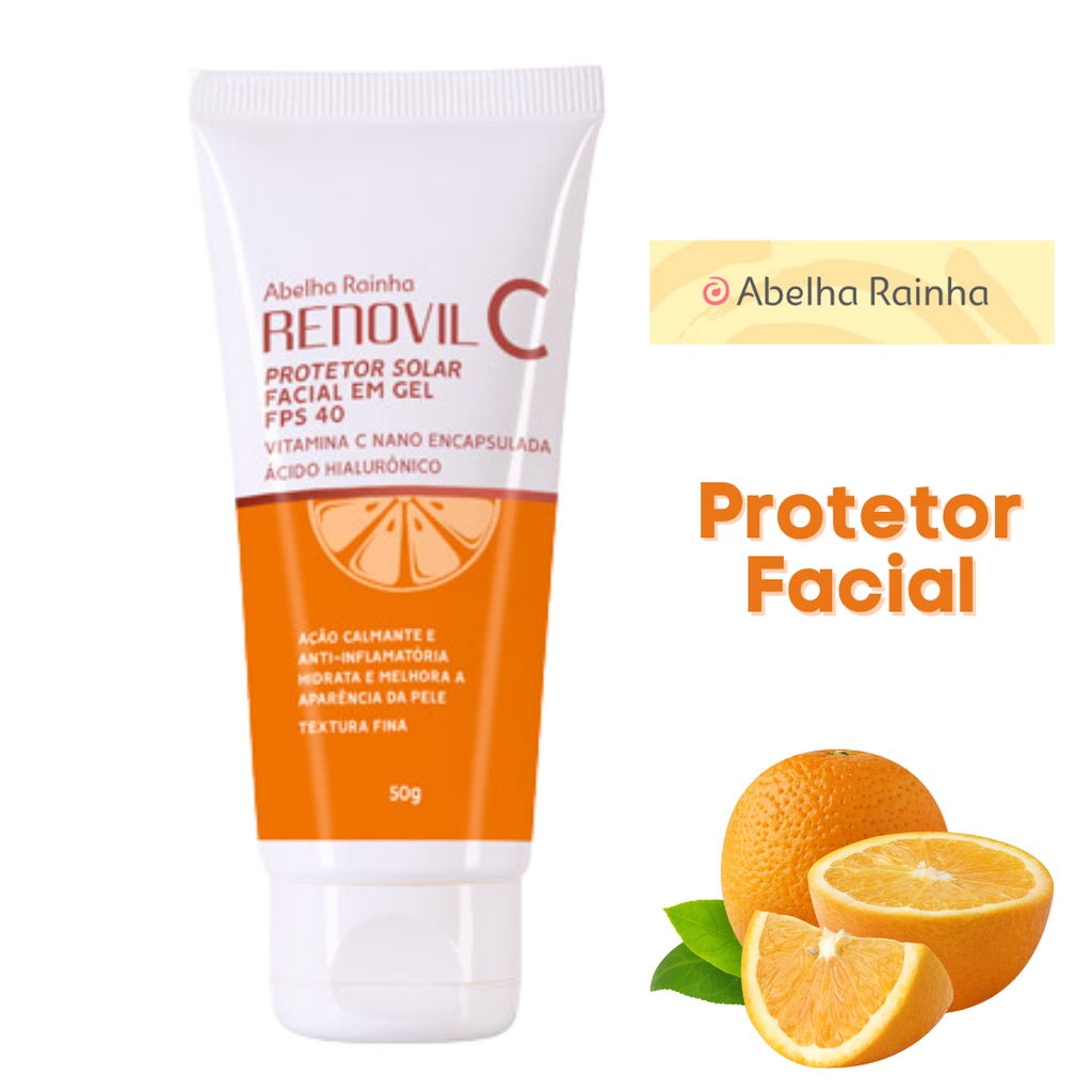 Protetor Solar Facial FPS40 Renovil Vitamina C E Ácido Hialurônico