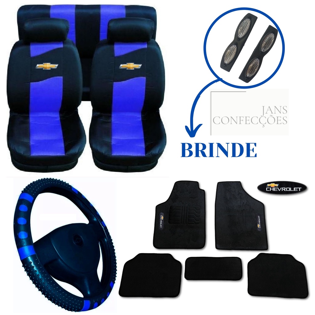 Kit Jogo De Capa Universal Nylon Para Banco Carro Chevrolet Azul Capa