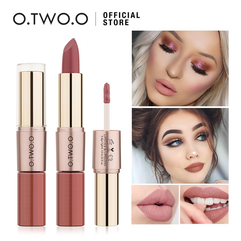 O TWO O Batom Fosco Gloss Labial 2 Em 1 Em 12 Cores Shopee Brasil