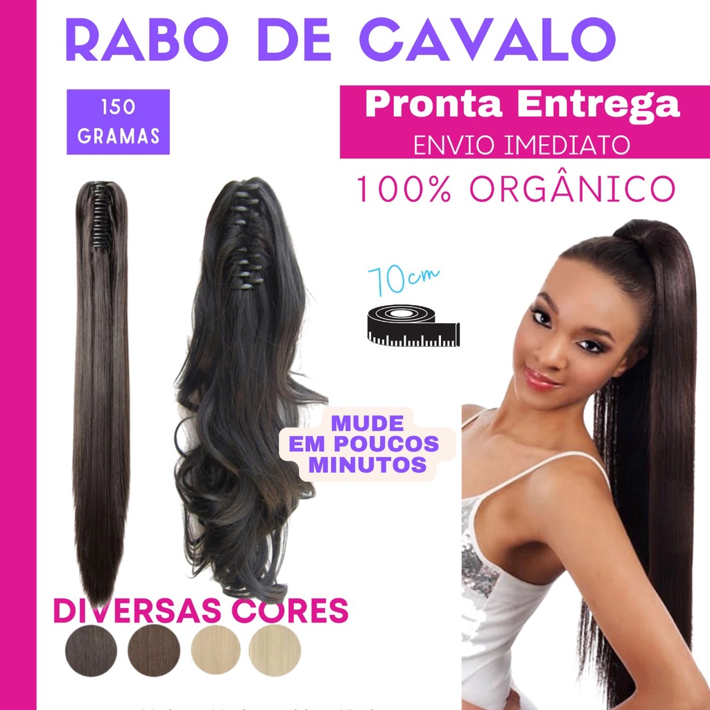 Cabelo Aplique Rabo De Cavalo Fibra Orgânica Premium Presilha Lindo