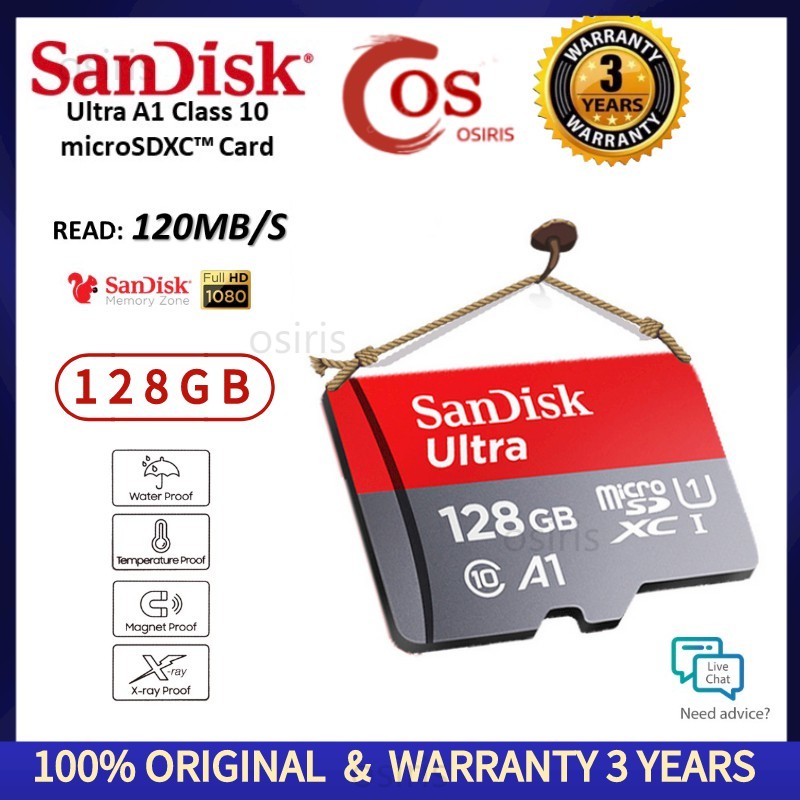 【osiris.br】Cartão De Memória Sd Sandisk 128gb + Adaptador Grátis 100% Original Cartão Micro Sd