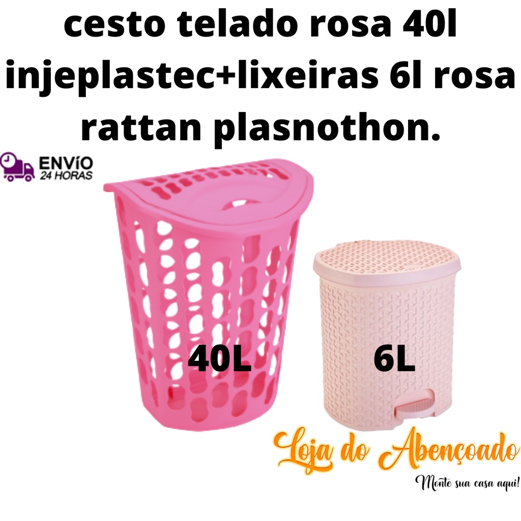 Cesto Telado Rosa L Injeplastec Lixeiras L Rosa Rattan Plasnothon