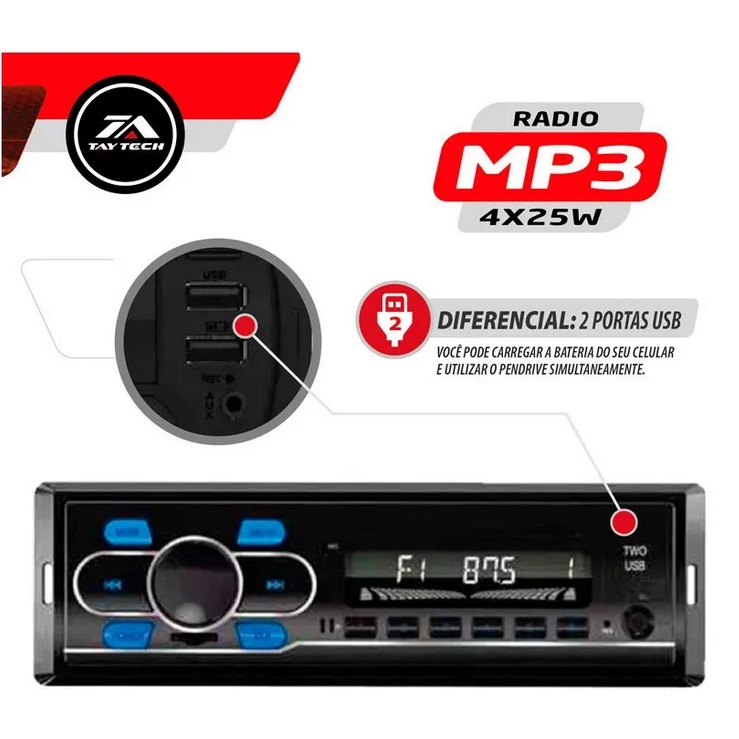 Radio Mp Taytech Bluetooth Duplo Usb Sd Aux X W Shopee Brasil