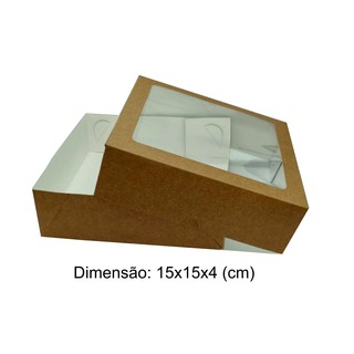 Caixas De Presente Visor 20 Unidades Kraft 15x15x4 Fita De