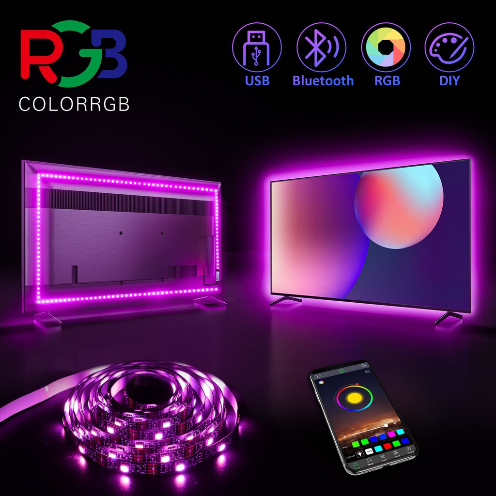 Tira Fita Luz Faixa De Tv Led Colorida Conduzida Rgb Controle De App