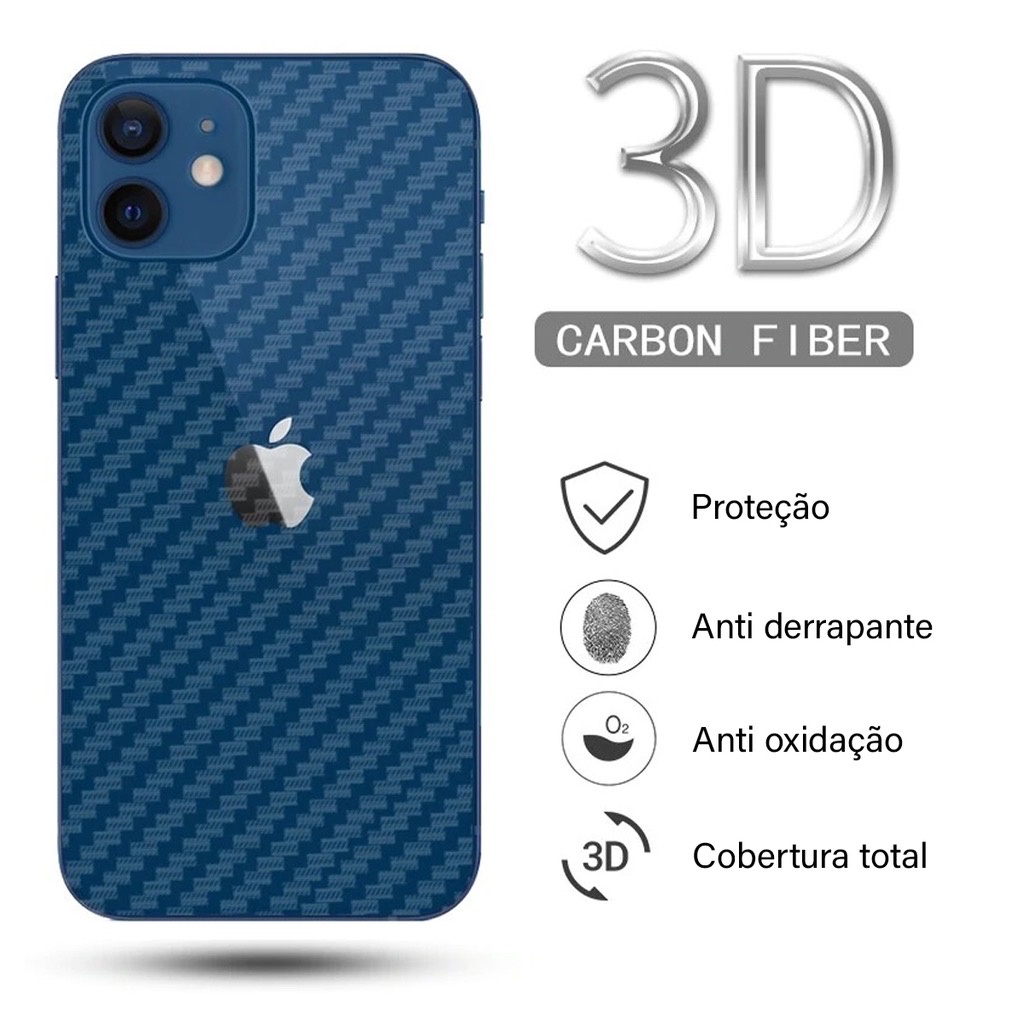 Película Traseira de Fibra de Carbono para iphone 12 11 pro max mini x