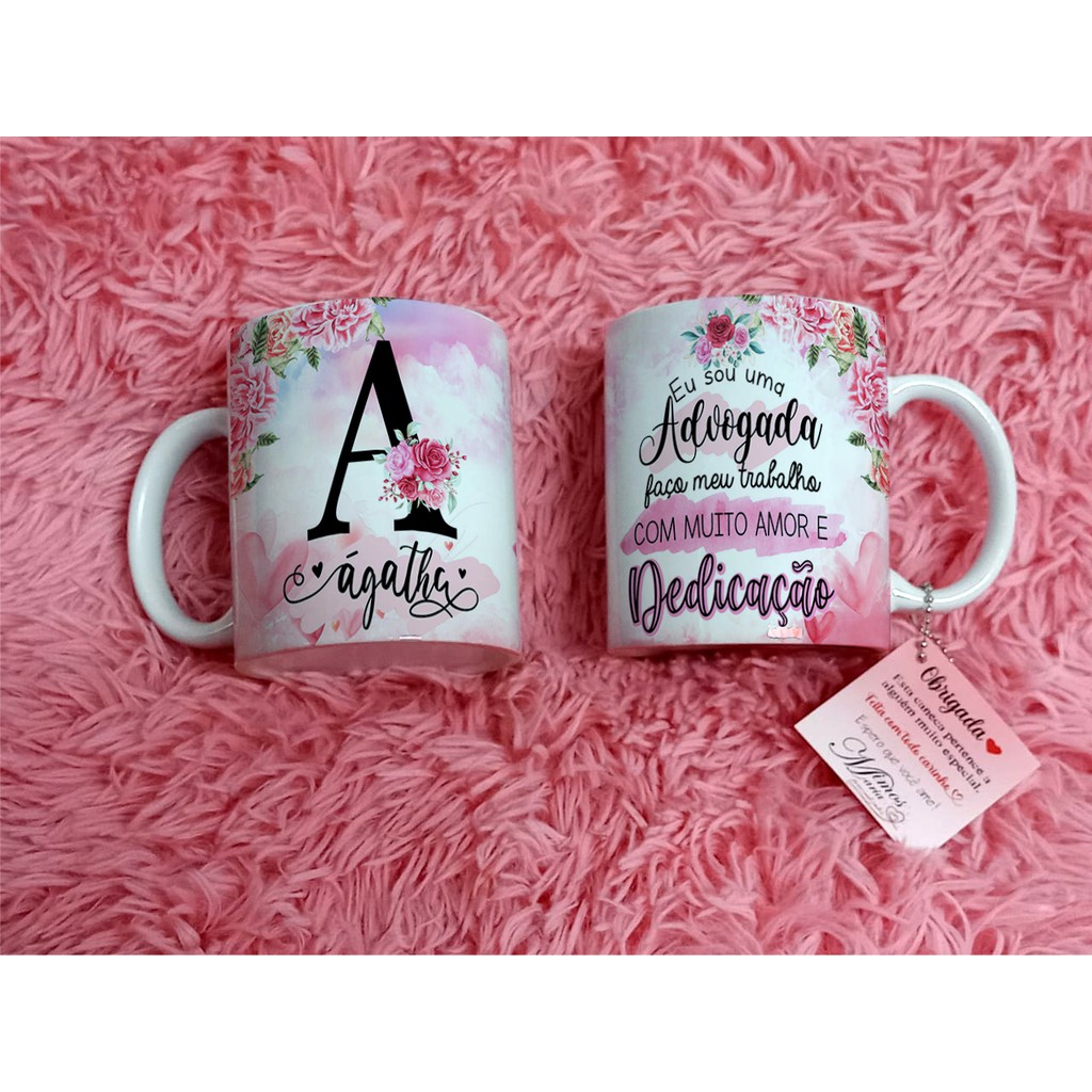 Caneca Personalizada Inicial Do Nome Alfabeto Floral E Profiss Es