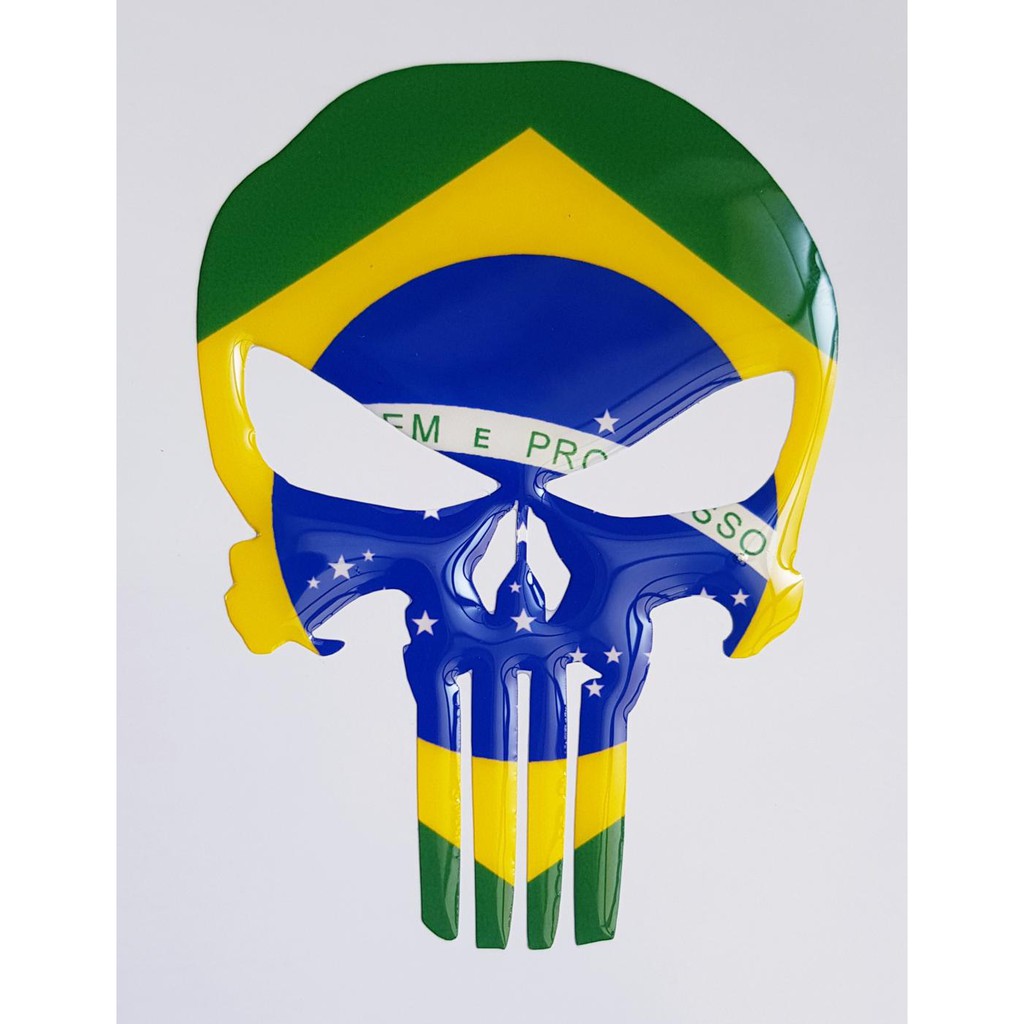 Adesivo Resinado Justiceiro Bandeira Brasil Caveira Alto Relevo 3D