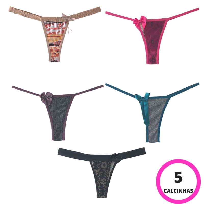 Kit 5 Calcinhas Tangas Fio Dental Tanguinha Sexy Lingerie Sensual