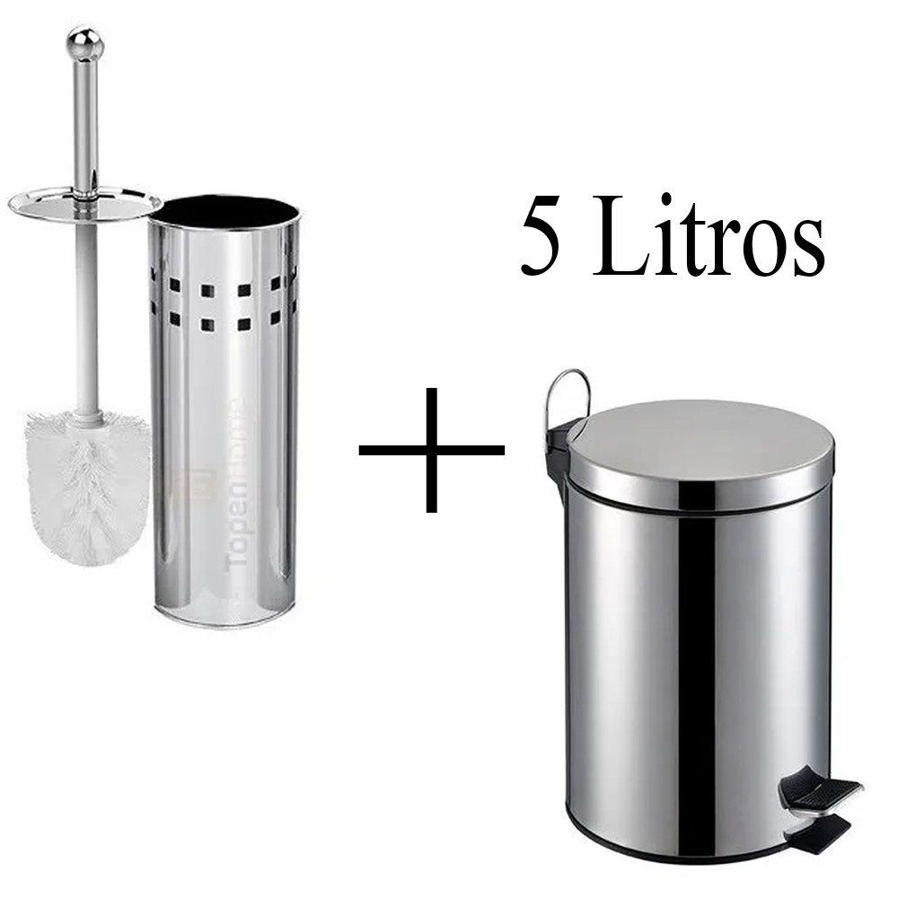 Kit Lixeira 5 litros inox escova sanitária inox para banheiro envio